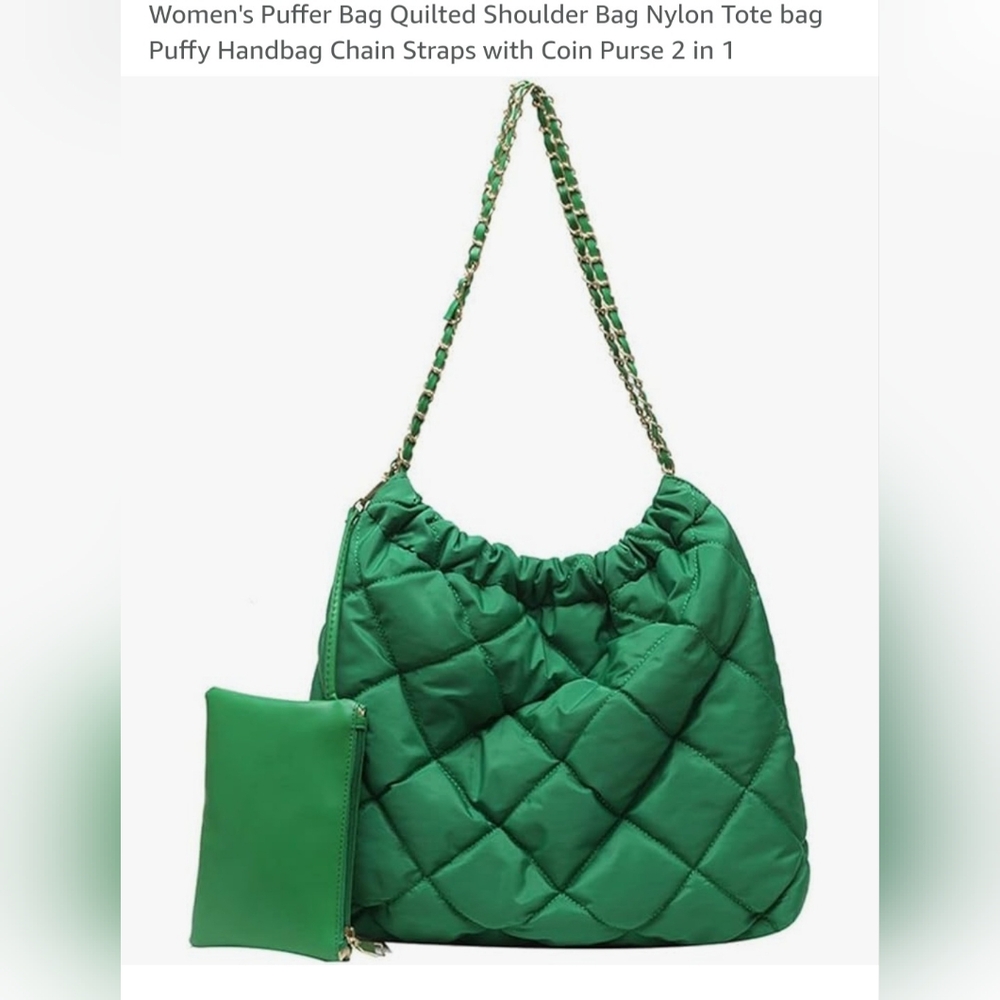 Handbag, green puffer nylon bag with coin purse. New - Picture 1 of 8